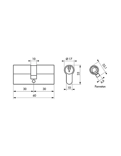 Lot de 2 cylindres de serrure double entrée STD, 30x30mm, s'entrouvrant, laiton,3 clés/cylindre - THIRARD