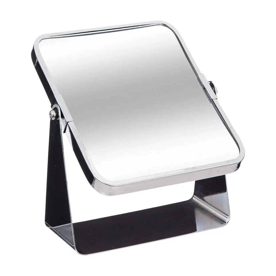 Make-up spiegel - 3x zoom - metaal - 7 x 20 cm - zilver - rechthoek