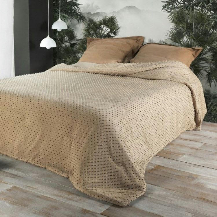 POMPON - Dessus de lit polyester sable 250x260cm