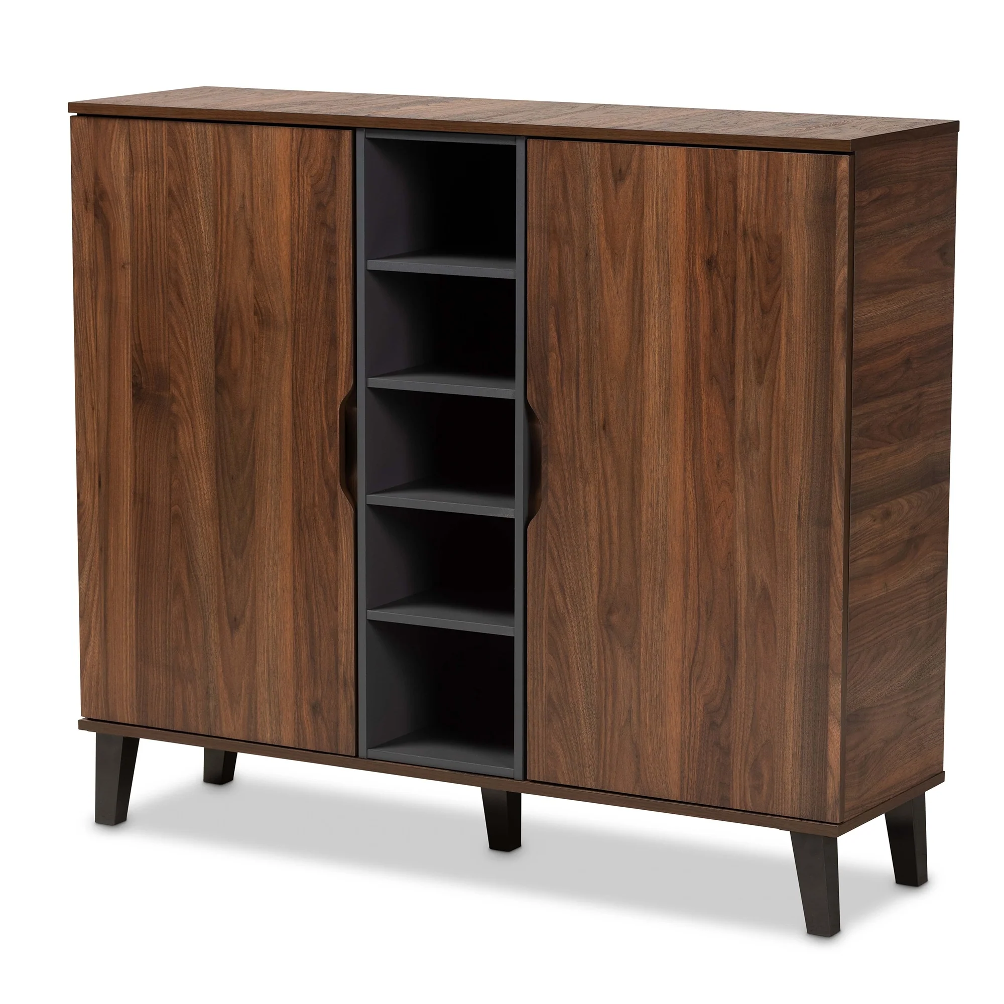 Idina Mid-Century Modern Two-Tone 2-Door Shoe Cabinet