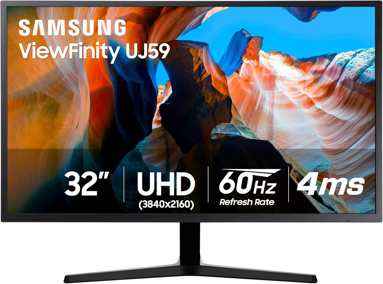 SAMSUNG 32 UJ59 Series 4K UHD (3840x2160) Computer Monitor VA Panel  HDMI  Display Port  Eye Saver/Flicker Free Mode  FreeSync  LU32J590UQNXZA  Black