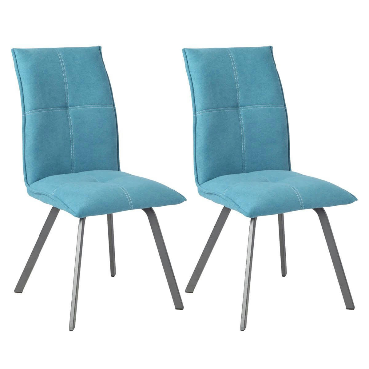 BISPO - Lot  de 2 chaises tissu coloris bleu