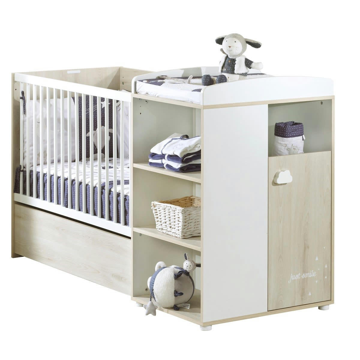 SMILE - Lit Combiné 120x60 Evolutif en 90x190 en bois