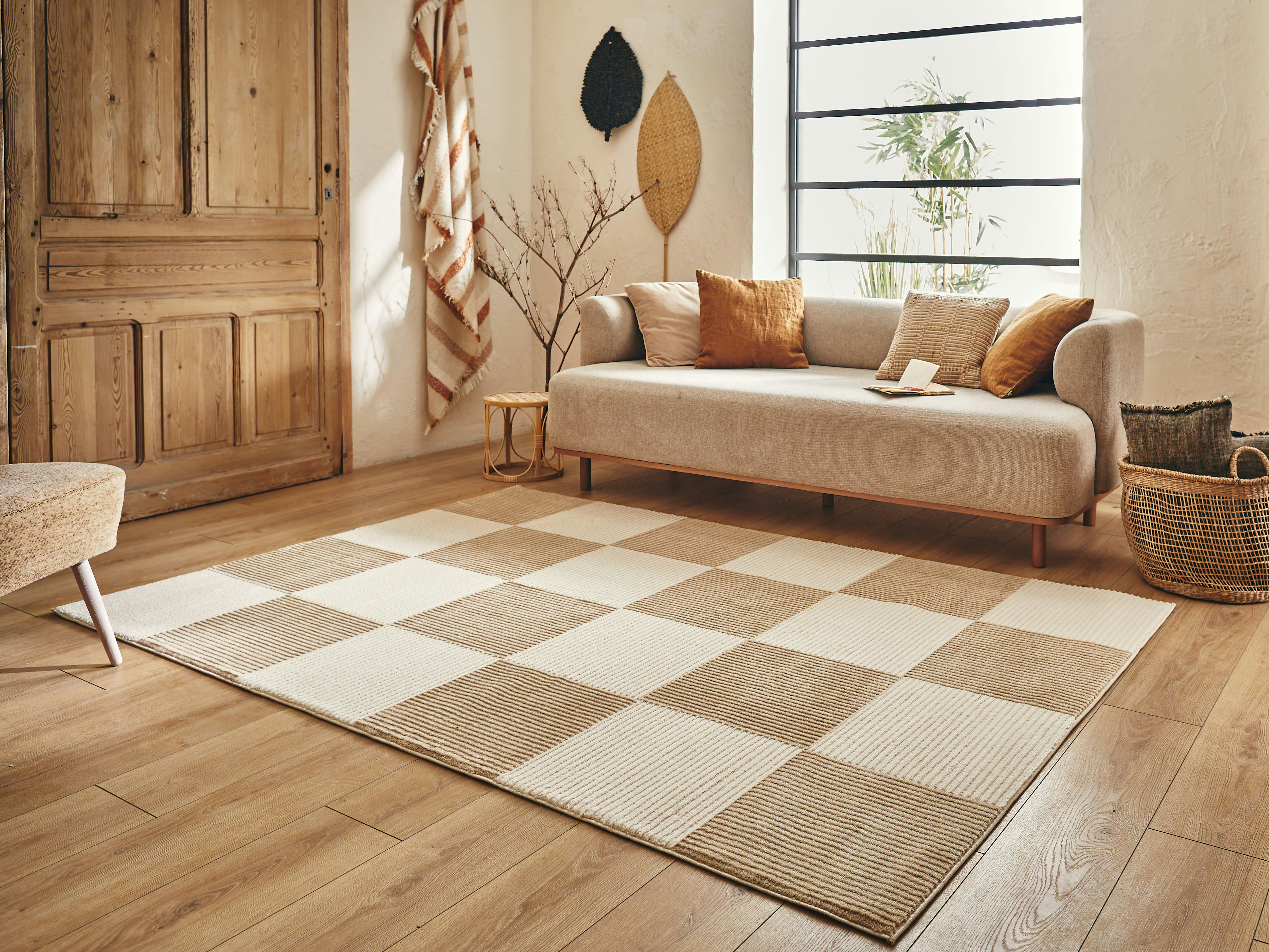 BIANCA - Tapis motif carreaux en relief - crème et beige - 160x230cm