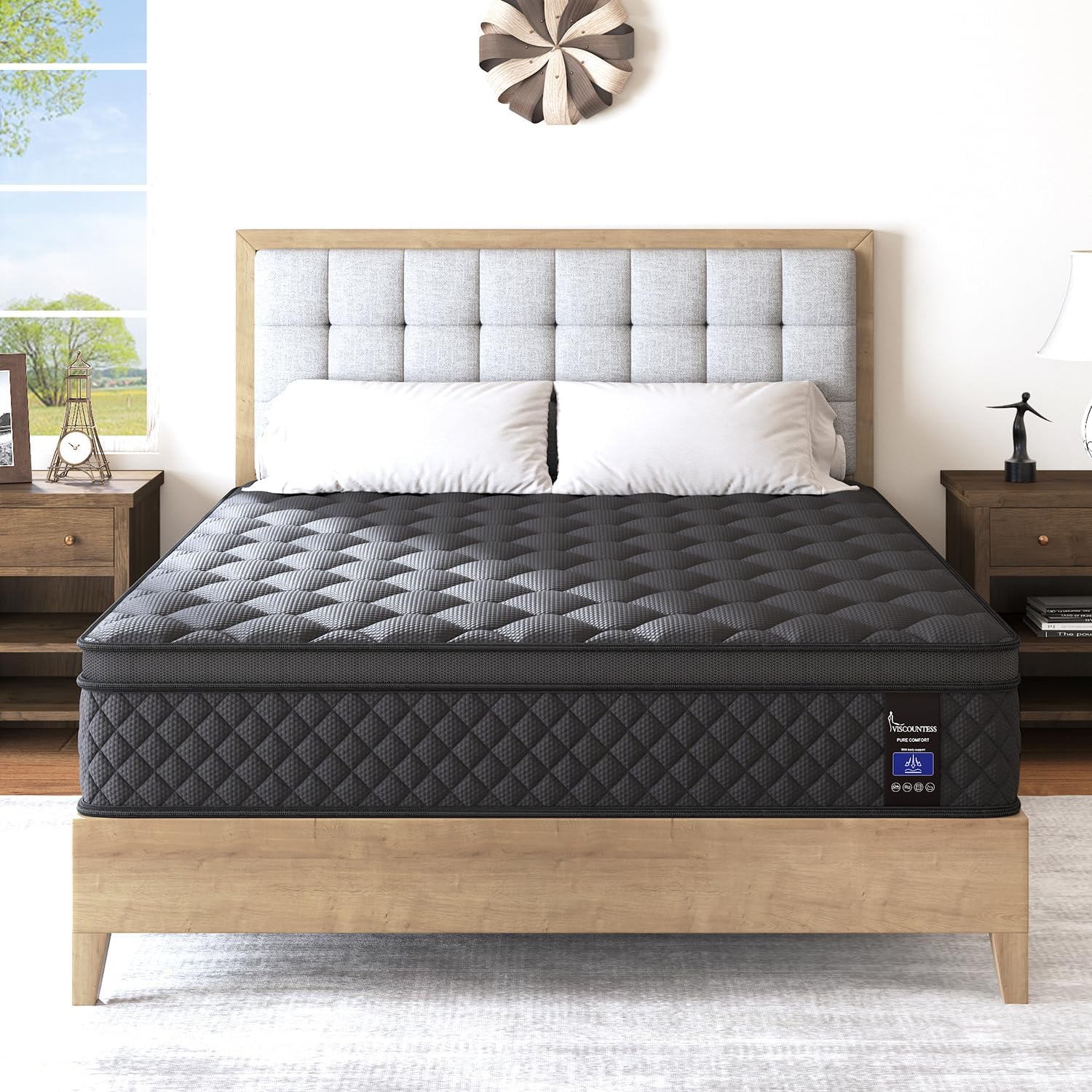 King Mattress 14 Inch,Hybrid Mattresses Euro Top Medium Firm for Back & Lumbar Support, 100 Night Trial, Individual Pocket Spring Bed for Motion Isolation & Pressure Relief Black