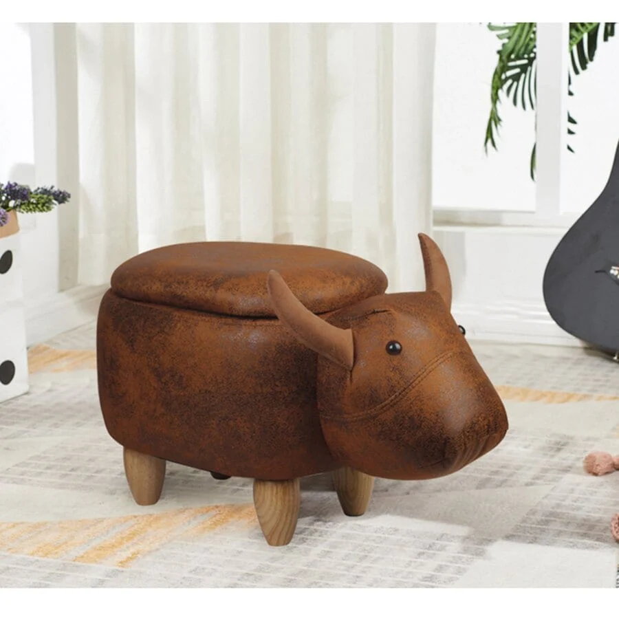Kids Ottoman with Storage, Foot Stand and Wooden Legs,Reindeer-1 Pcs