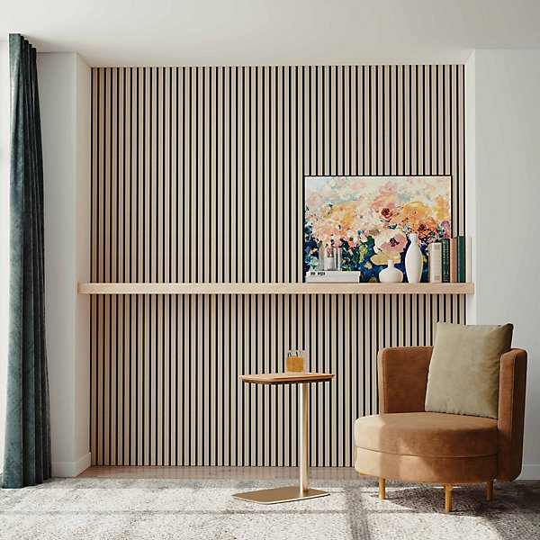 Lot de 2 Panneaux Muraux Décoratifs Acoustiques Bois MDF 120x60cm Chêne clairAntiBruit, Facile à Poser