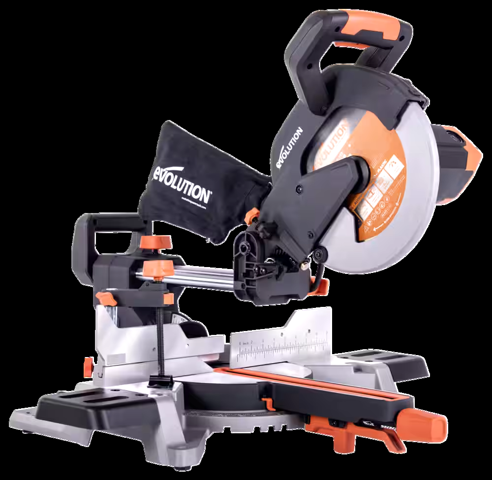 Evolution R255SMS 15 Amp Single-Bevel Sliding Mitre Saw with 10-in Multi-Material Cutting Blade