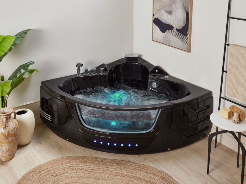 Wanna narożna LED hydromasaż akryl czarna