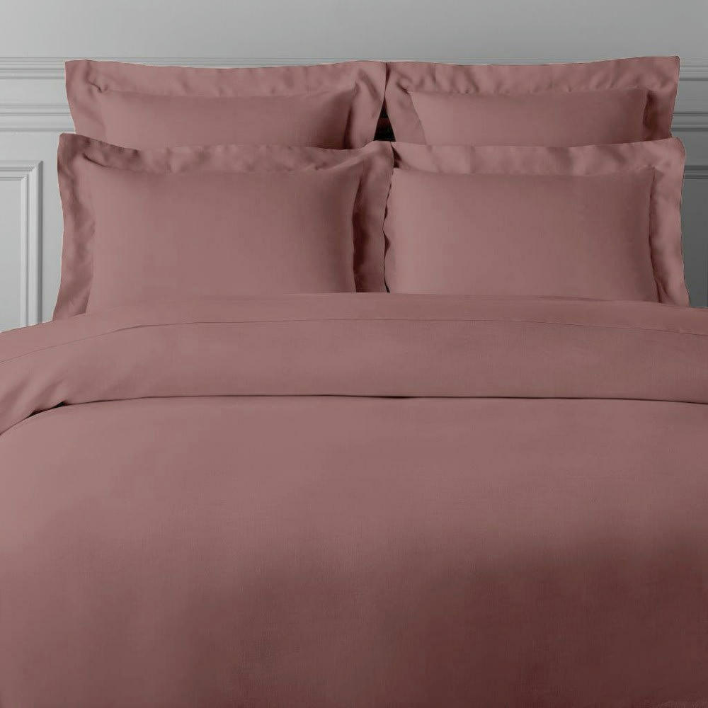 GAMME UNIS SATIN - Parure de lit 3 pcs en satin de coton 200x200 cm+ 2 TO 63x63 cm rose