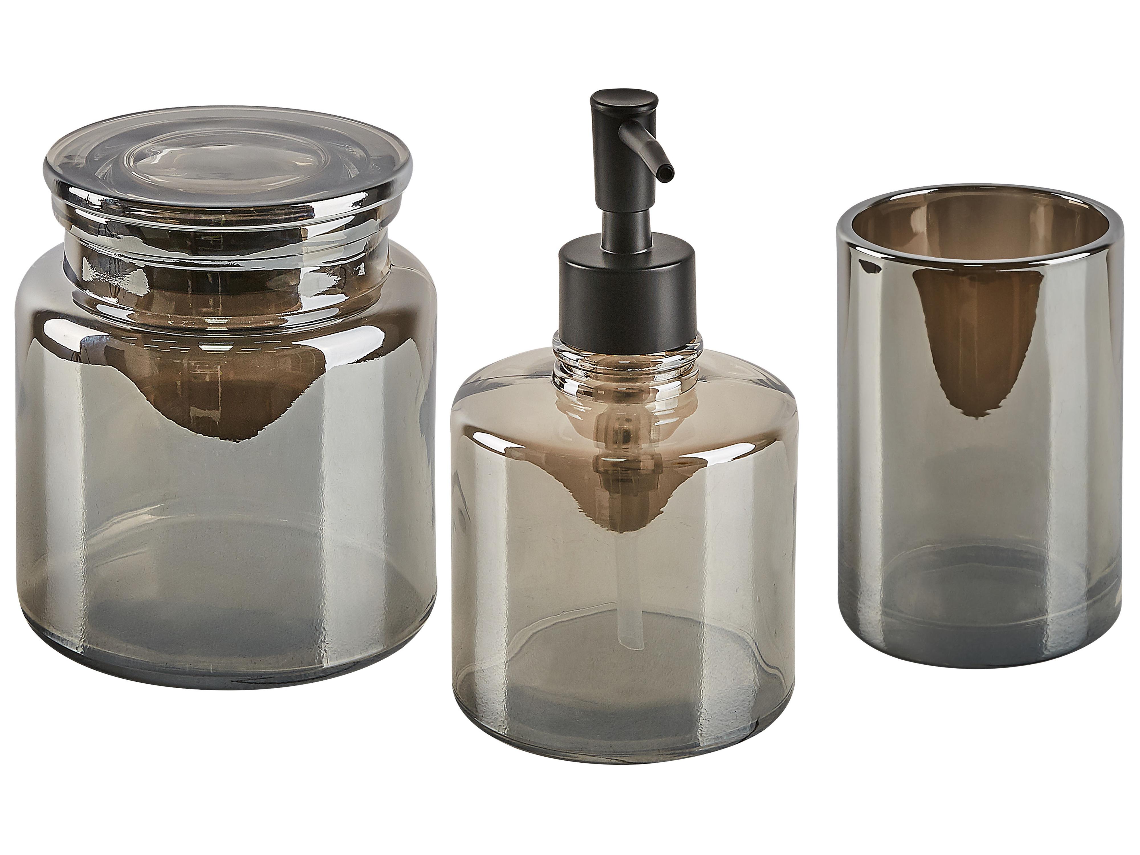 3-Piece Bathroom Accessories Set MANAGUA Glass Grey