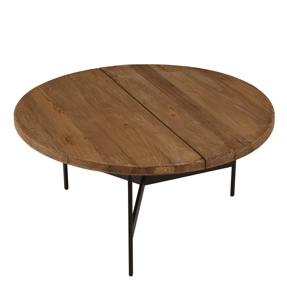 Table de salon ronde pin recyclé et métal 70 cm CRACOVIE