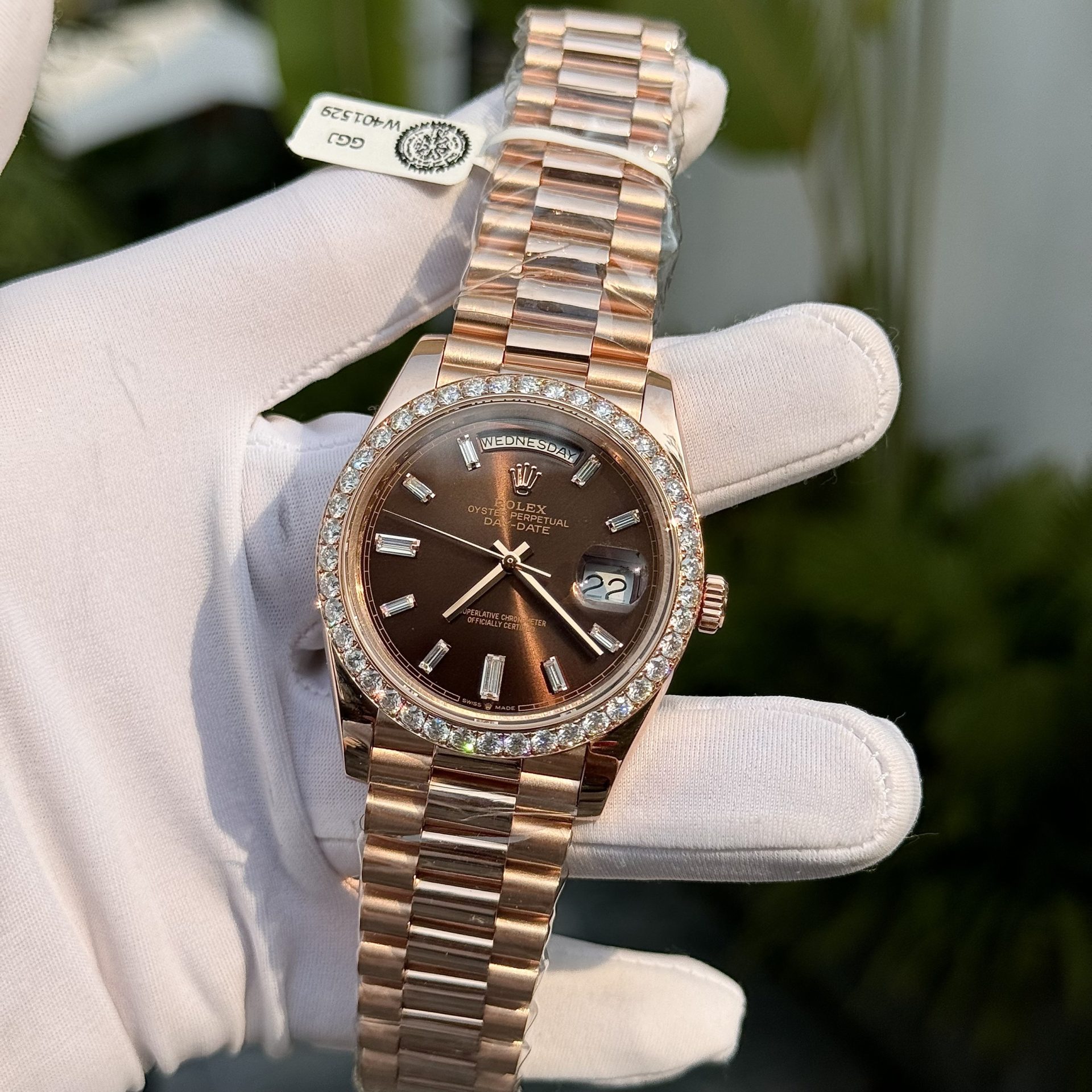 Rolex Day-Date 228345RBR RG Plated Chocolate Dial With Diamonds 40mm Super Clone