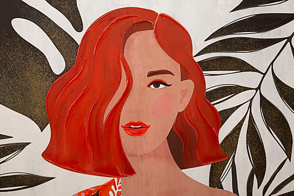 Impression sur toile femme avec des feuilles 80x2,8x120cm