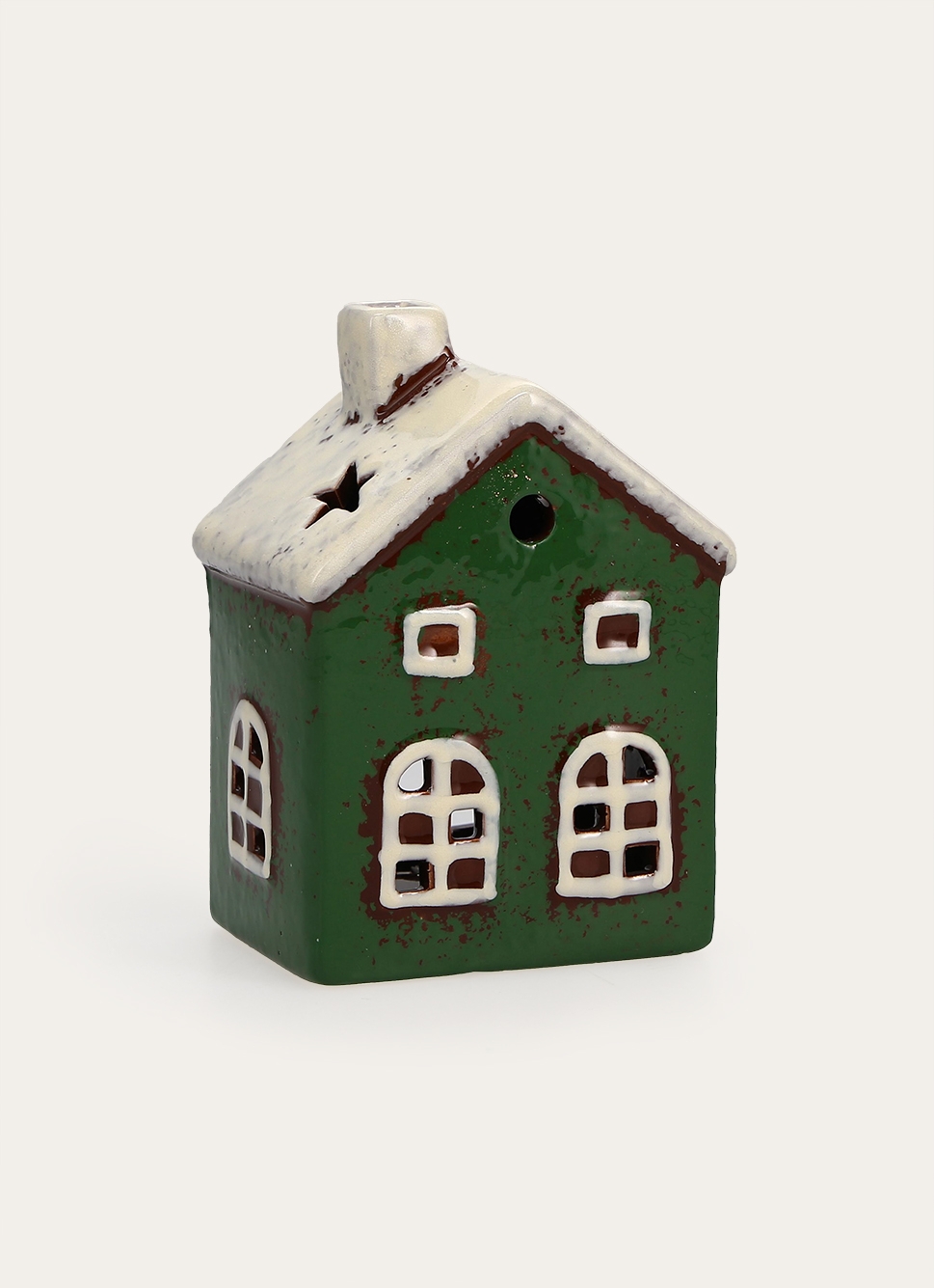 PHOTOPHORE MAISON PEINTE EN DOLOMITE VERT FONCÉ