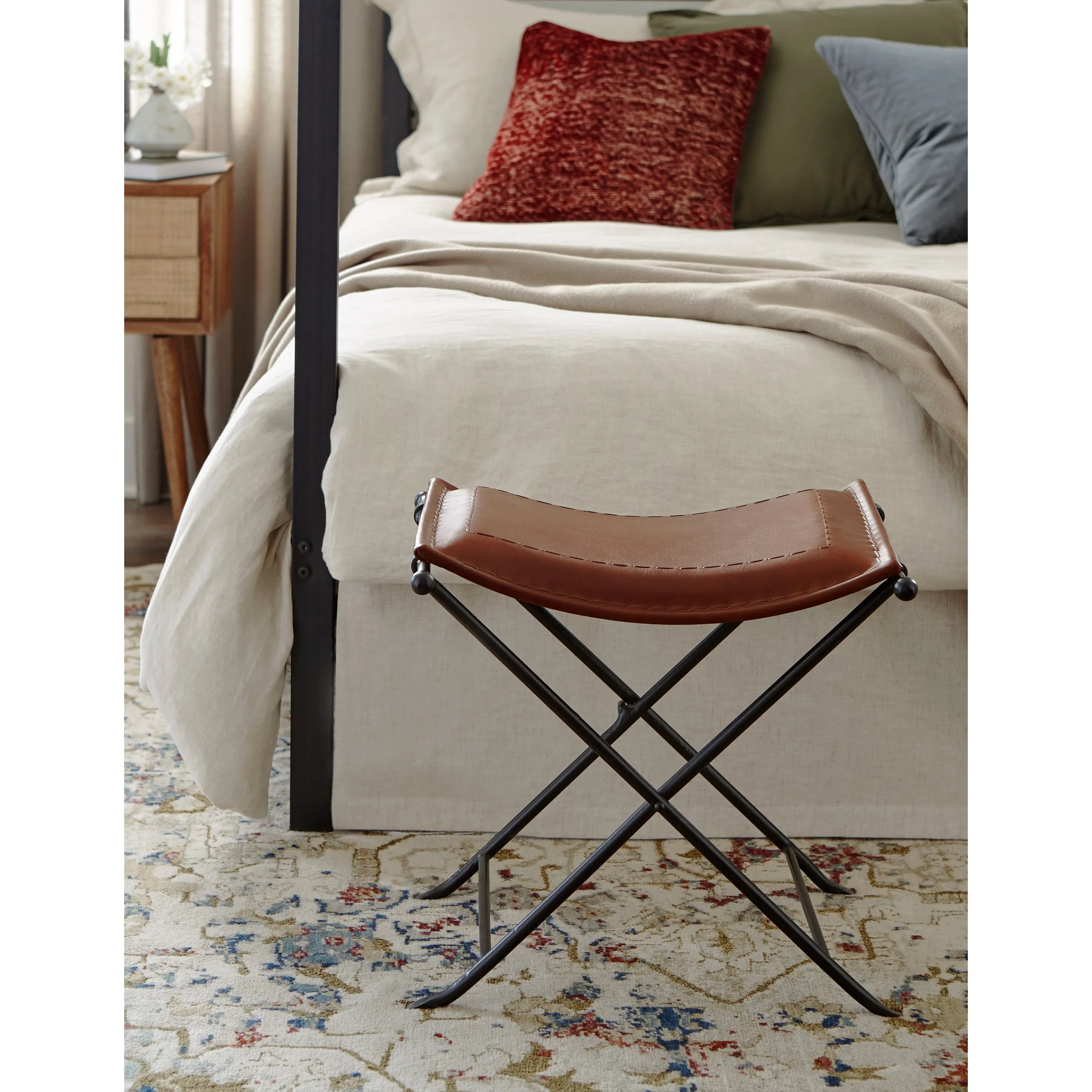 Silla Top Grain Leather Cinnamon Saddle Seat Accent Bench