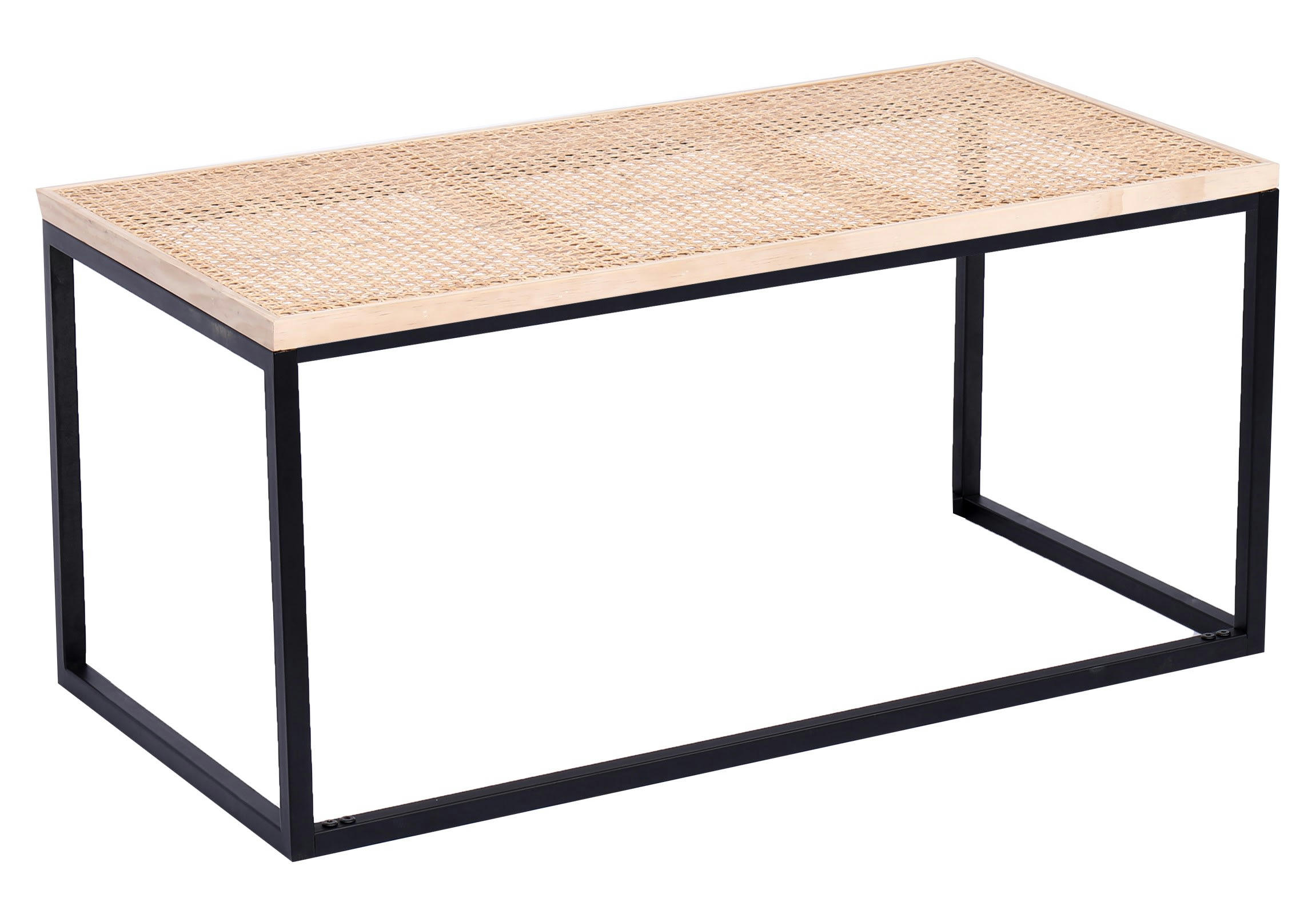 - Table basse industrielle en rotin et métal noir