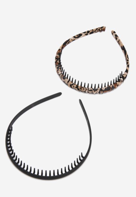 Womens 2pk Brown Animal Print Comb Hair Bands
