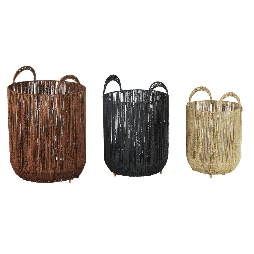 - Paniers en jute noir, marron et beige (x3)