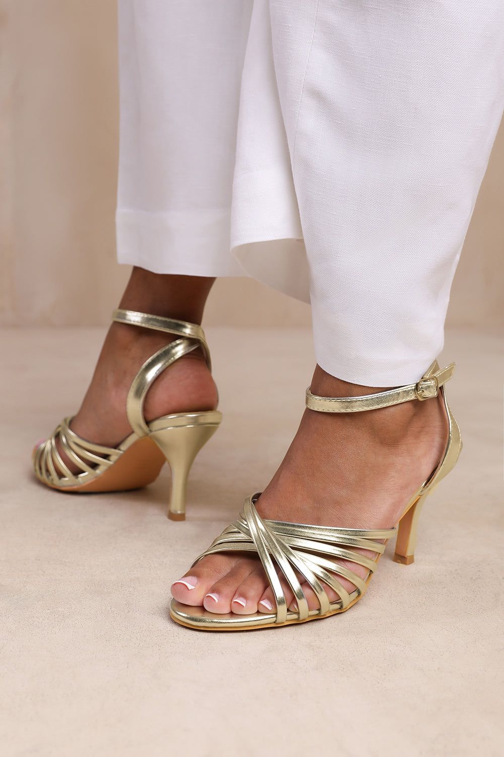 Where's That From Cyprus' Multi Cross Over Strap Mid Heels