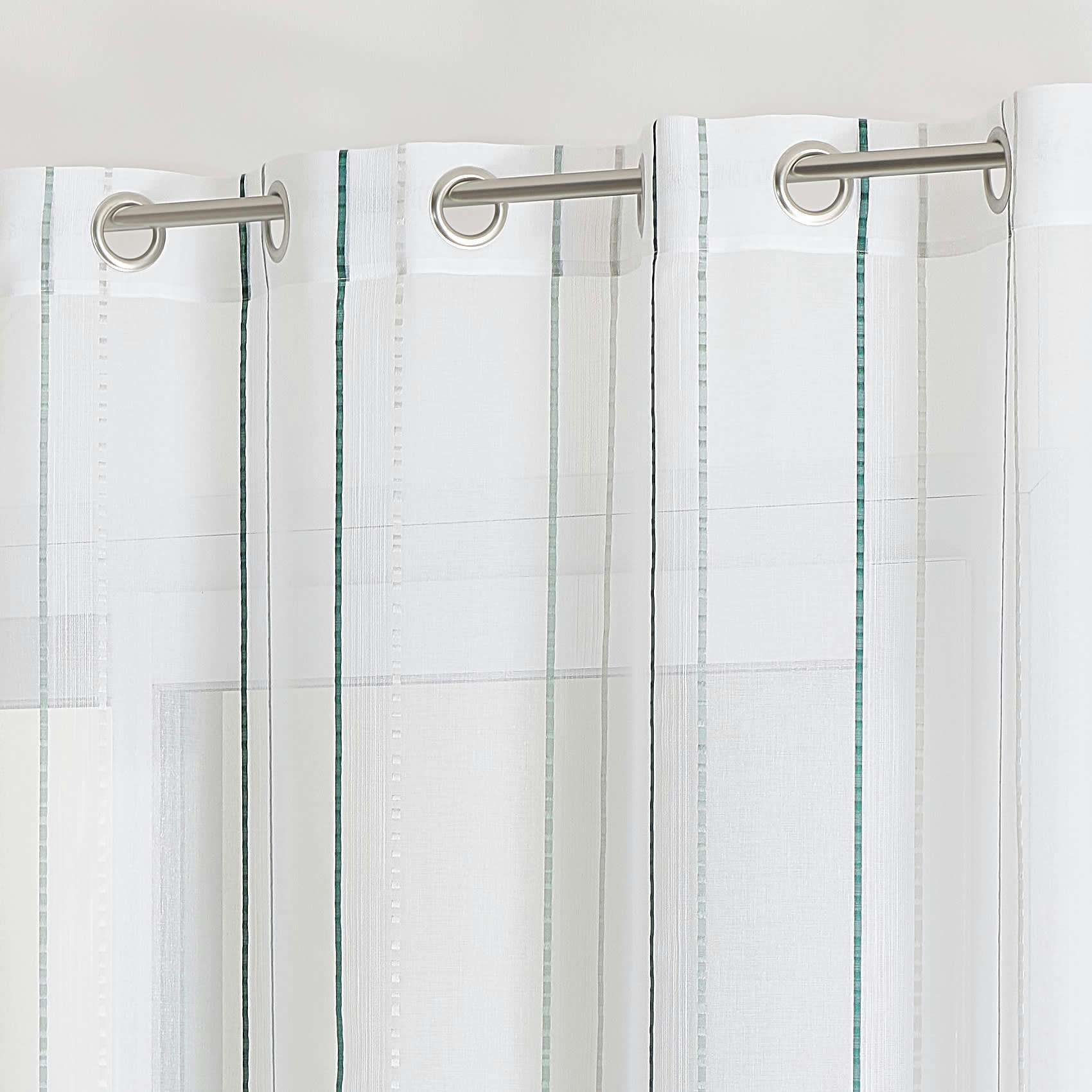 - Voilage fantaisie à rayures polyester bleu pétrole 140x240 cm