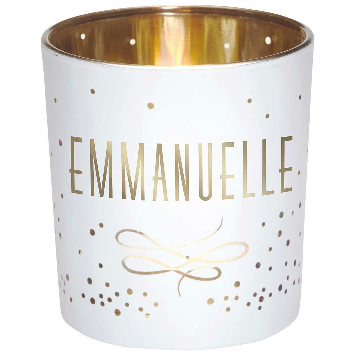 - Photophore prénom en verre blanc et or Emmanuelle