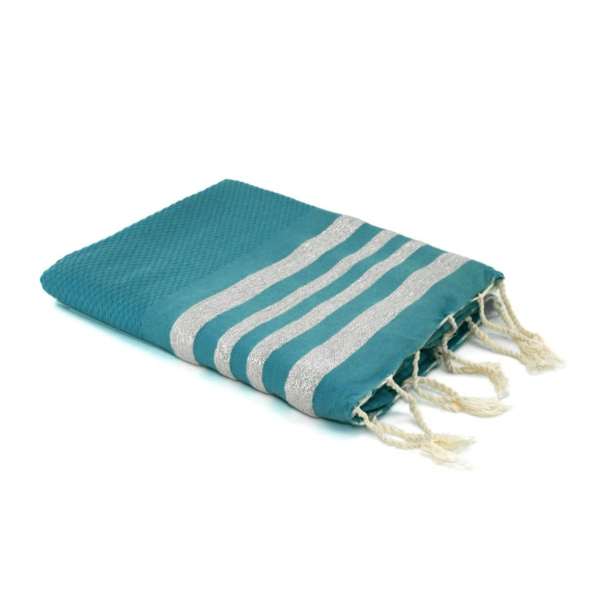 HAMPTONS - Fouta lurex coton  100x200 vert canard / argent