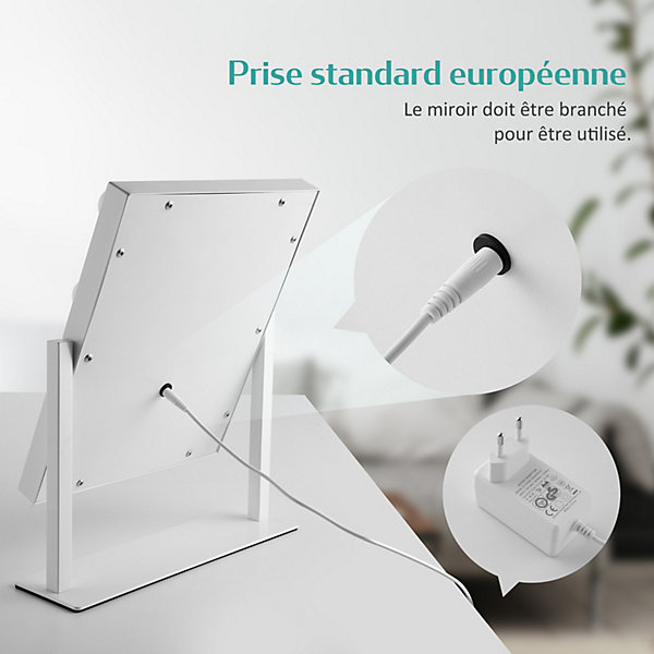 EMKE Miroir de maquillage Hollywood avec éclairage, 47.5x36.5 cm, lumière variable, dimmable, 7X , rotatif,blanc