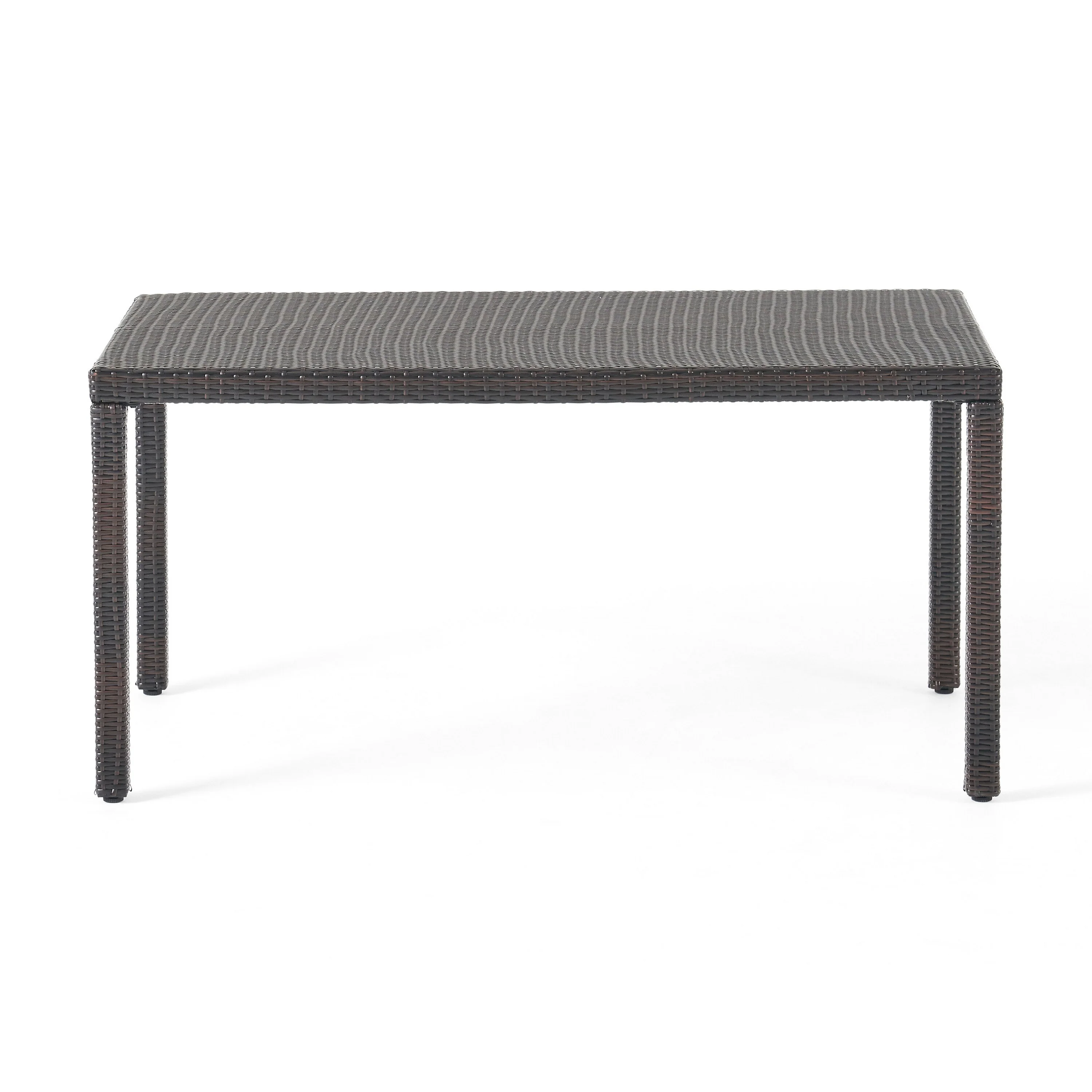 Roeh Outdoor Dining Table, 59 Inch Rectangular, Brown Rattan Wood, Iron
