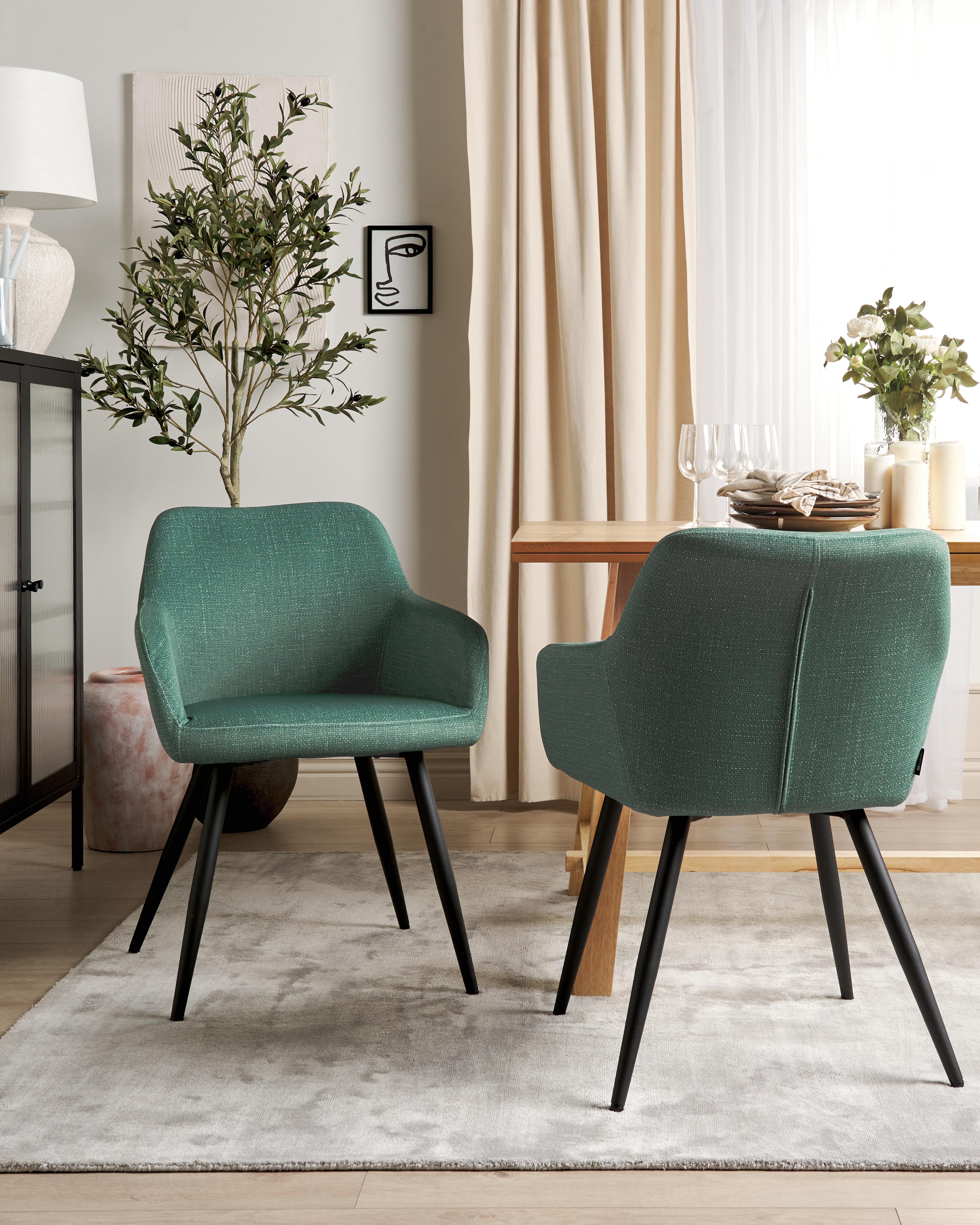 Set of 2 Dining Chairs CASMALIA Velvet Dark Green