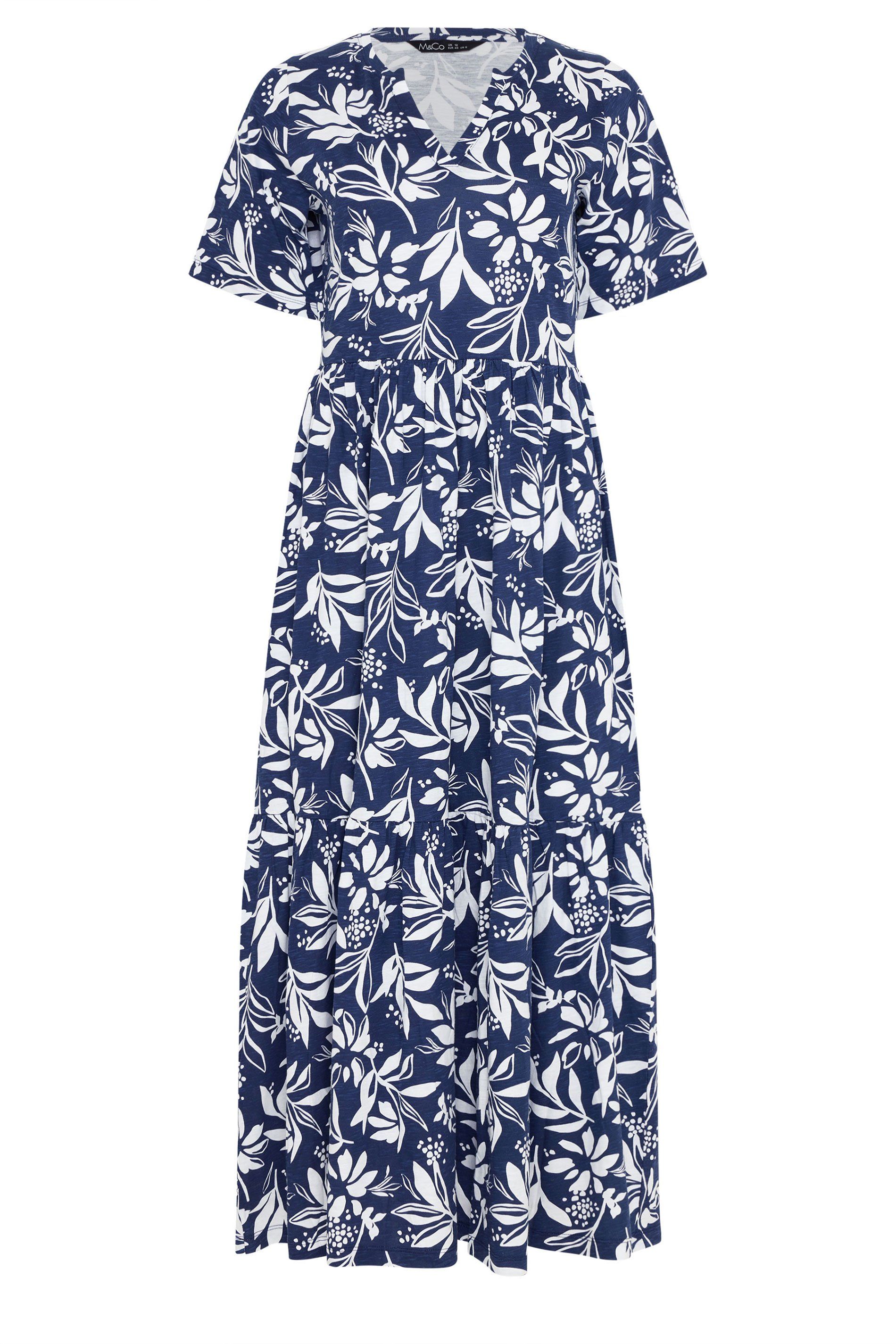 M&Co Leaf Print Notch Neck Cotton Maxi Dress
