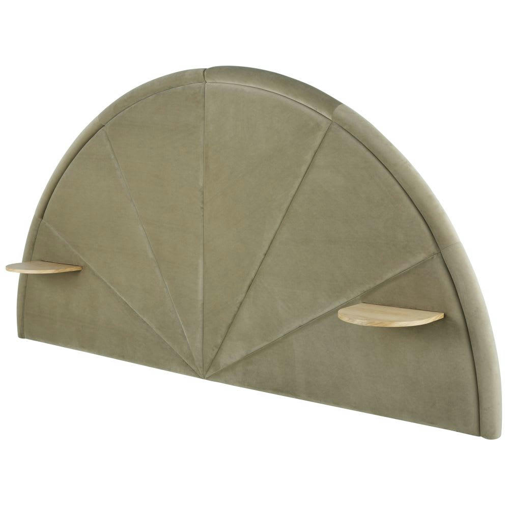 Starburst Business - Tête de lit 160 professionnelle en velours vert olive avec étagères intégrées