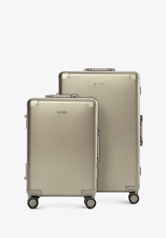 Zestaw małej i średniej walizki z aluminium złoty
