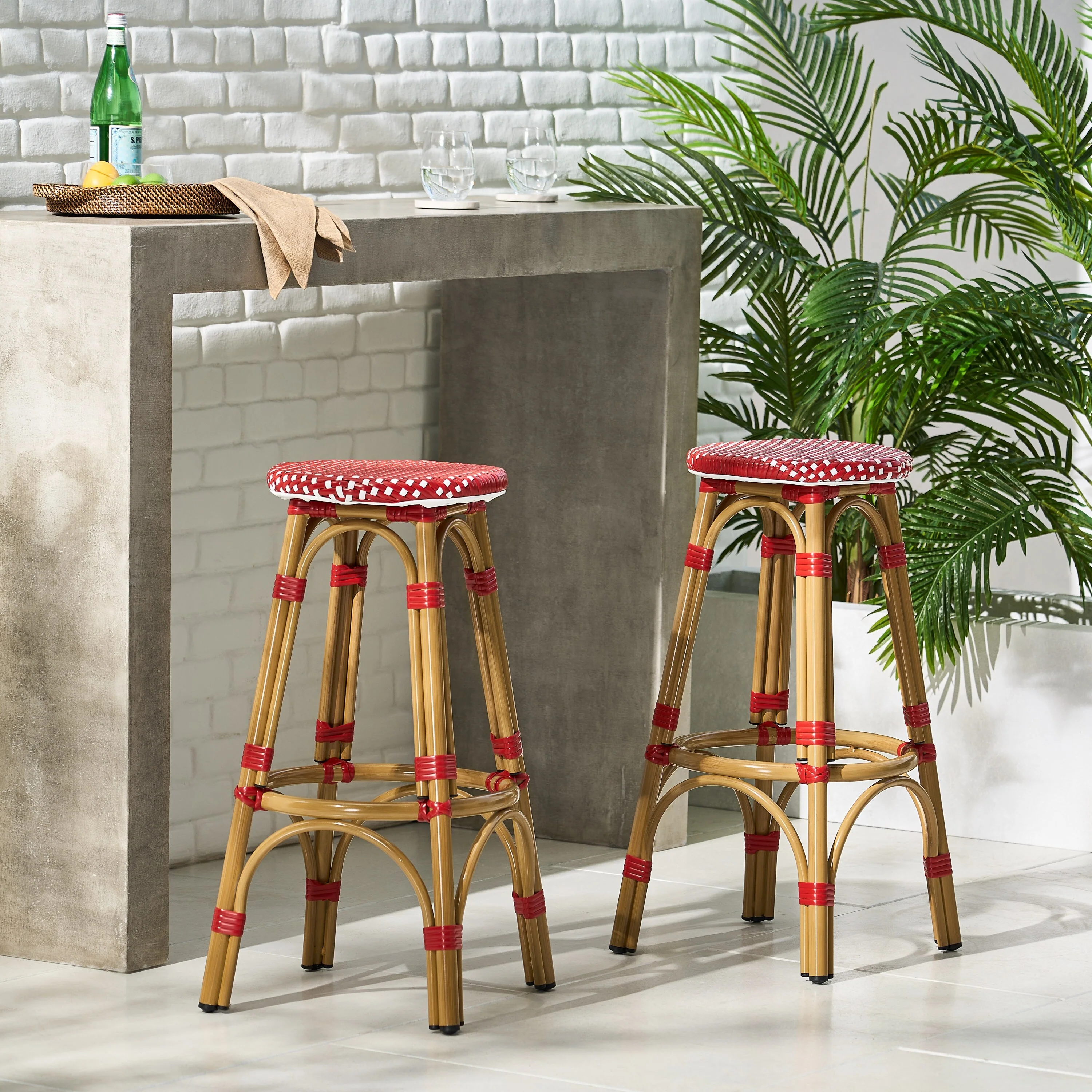 Starla Outdoor Aluminum and Wicker 29.5 Inch Barstools (Set of 2) by Christopher Knight Home - N/A