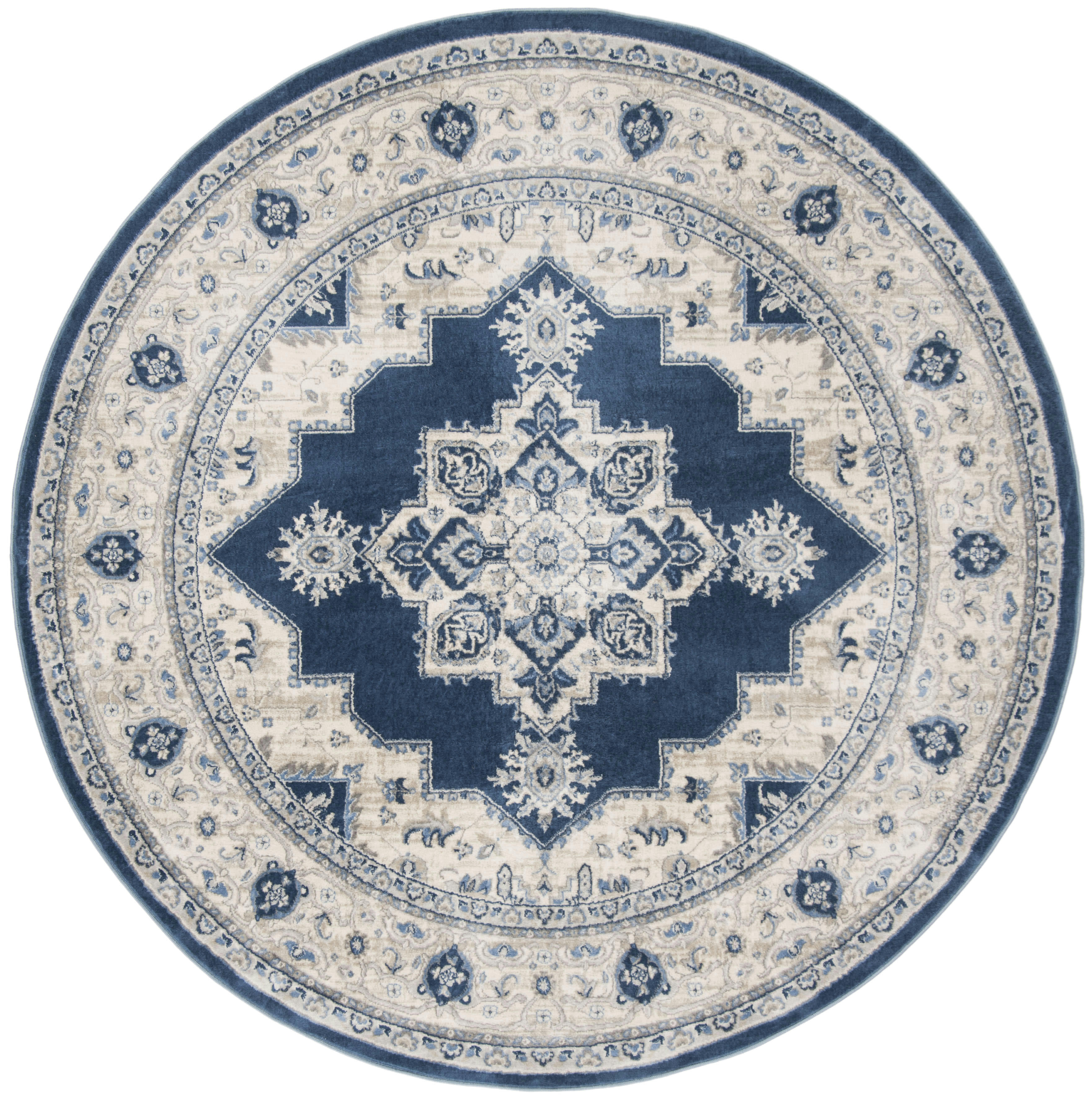 BRENTWOOD - Tapis de salon interieur en bleu marine & crème, 201 x 201 cm