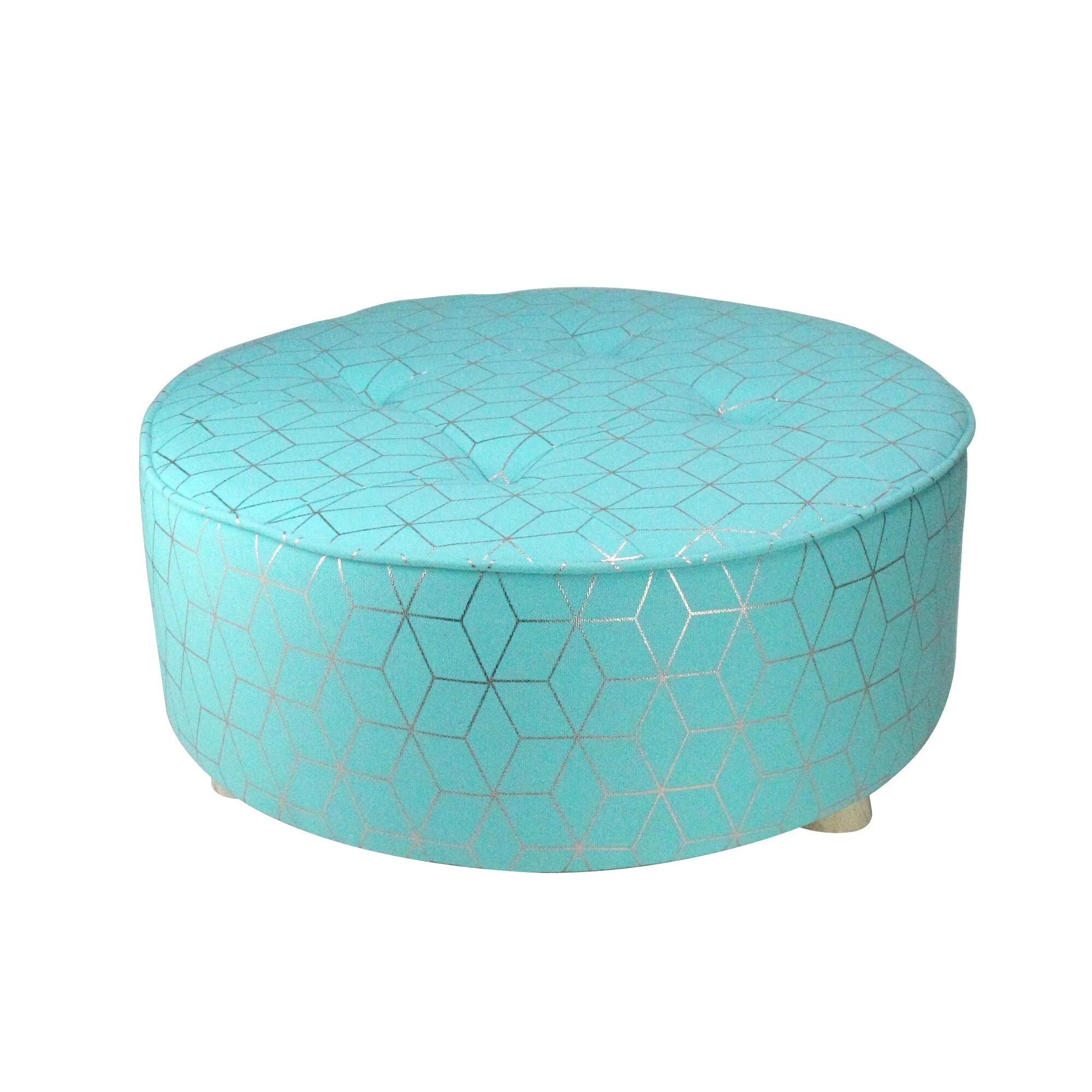 20 Blue and Copper Geometric Diamonds Print Round Foot Stool