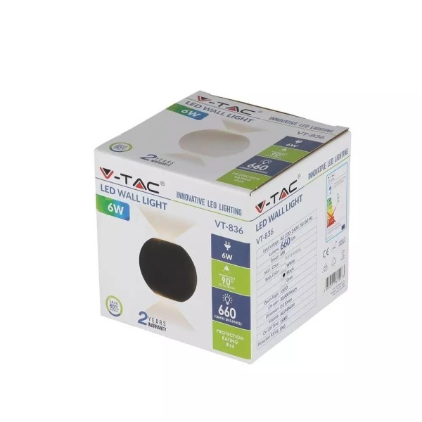 Kinkiet 836czarny LED 1x6W 660lm wym:11,2x11,2x3cm IP65 V-TAC