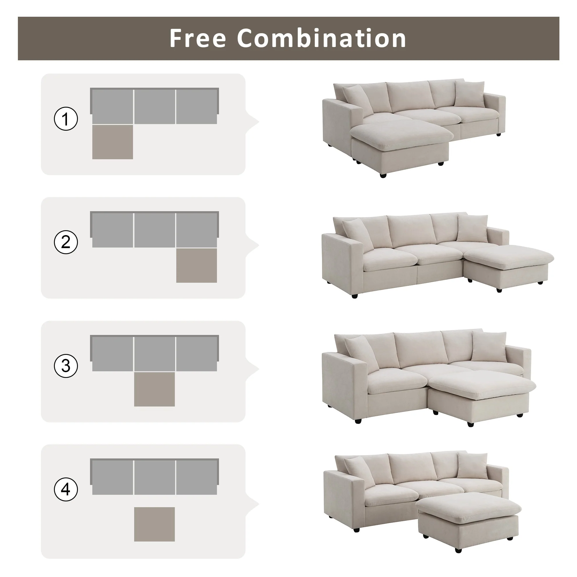 100.4 Polyester L-Shaped 4-Seat Sofa