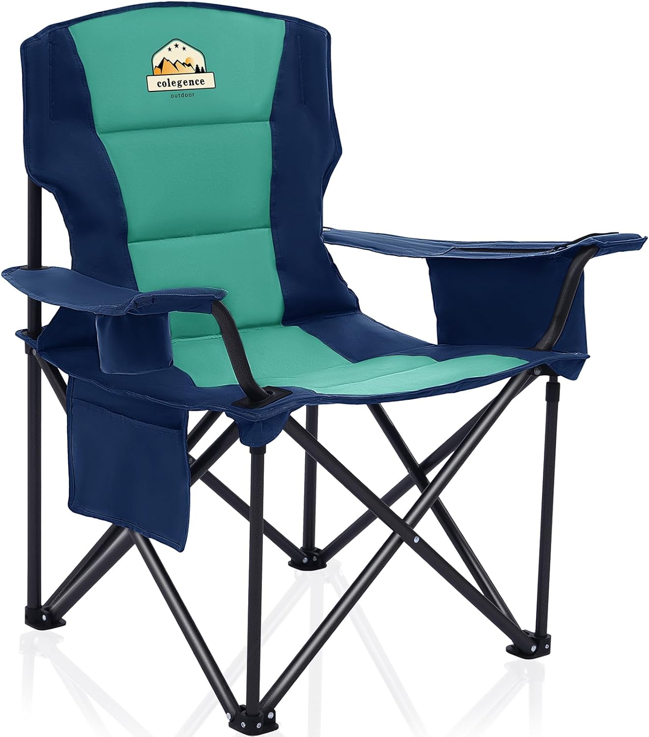 Colegence Heavy Duty Camping Chair for Adults, Oversized Heavy People Foldable Outside Camp Chairs Carry Bag Included, with Cooler Bag Cup Holder, Side Pocket for Lawn,Sport,Outdoor,Dark Blue