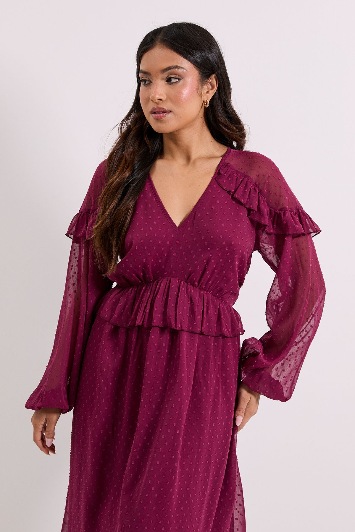 Dorothy Perkins Petite Frill Shoulder Detail Midi Dress
