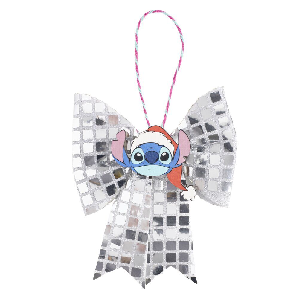Noeud de No&euml;l Stitch mini finition sequin à suspendre 13cm (2 modèles blanc ou rose)
