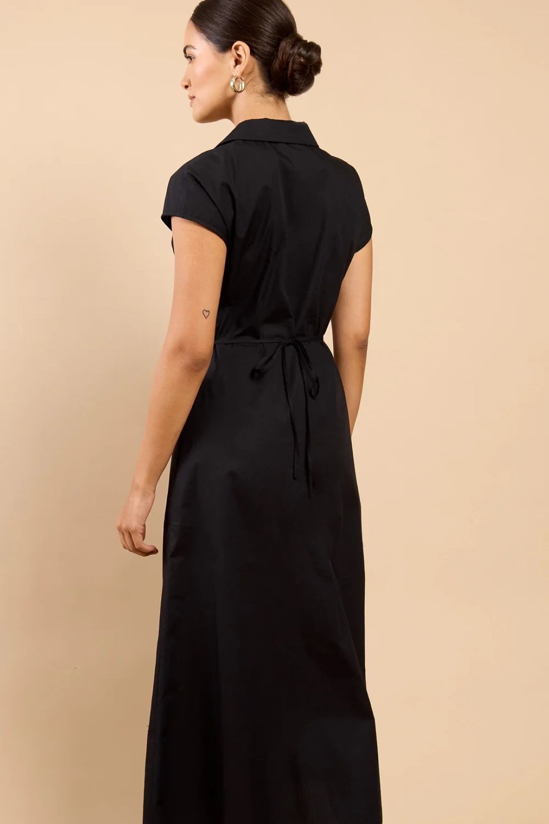 Little Mistress Black Gathered Detail Midaxi Shirt Dress
