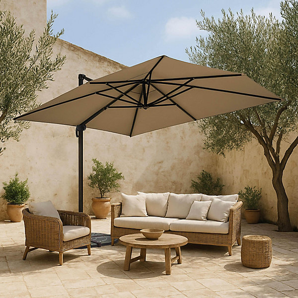 Parasol deporte rectangle 400 x 300 Oviala toile en polyester mat en aluminium dalle