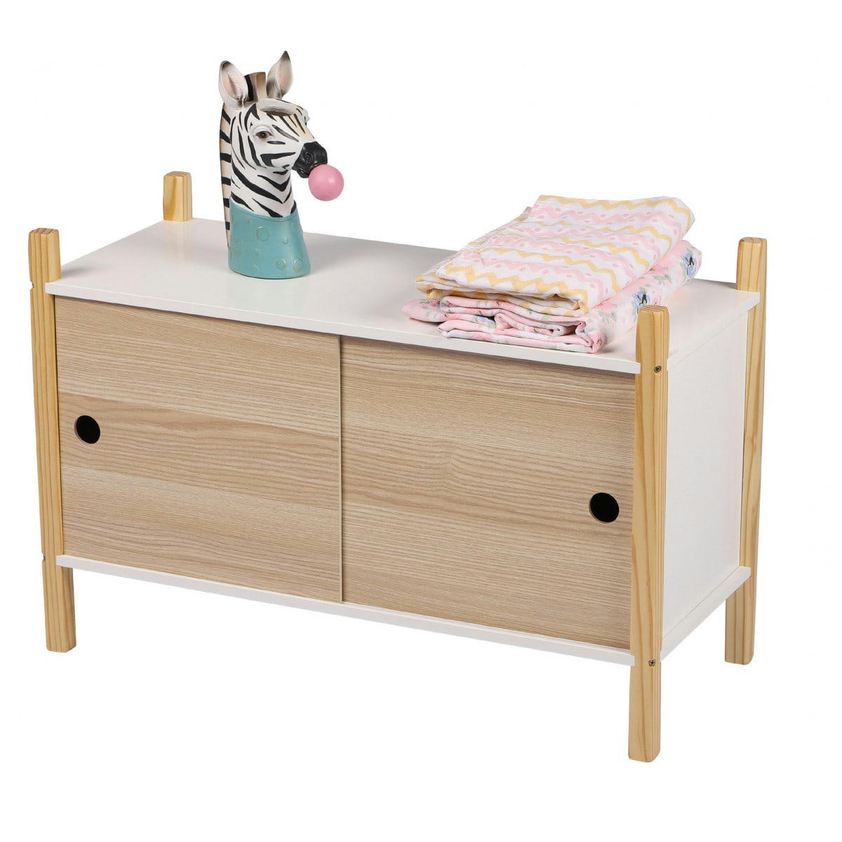 - Armoire portes coulissantes bois et blanc chambre enfant - 70x30x46.5c