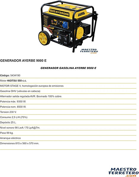 Groupe électrogène essence 9350 W moteur Kiotsu 550 cc démarrage électrique