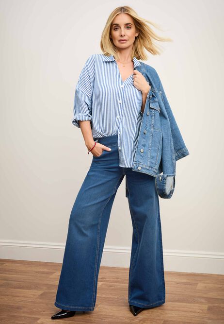 Womens Blue Elasticated Waist Wide Leg Kate Jeans