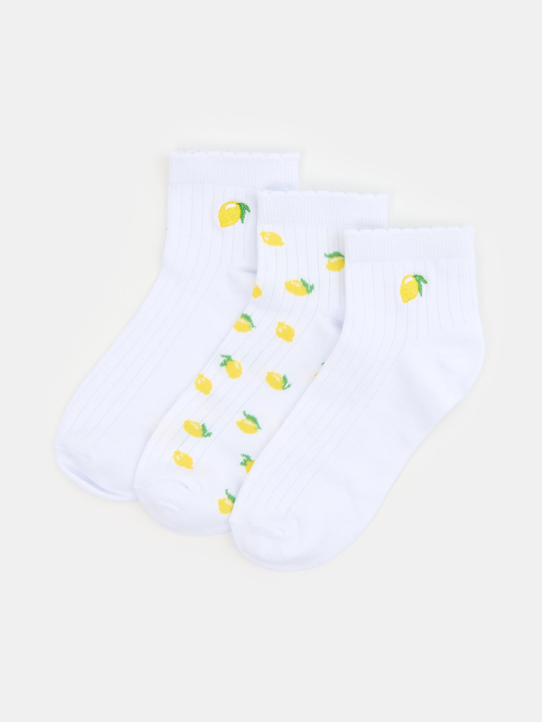 Prążkowane skarpetki z motywem cytryn 3 pack