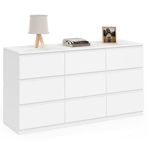 Commode 9 tiroirs TOMI XXL 136 cm bois blanc