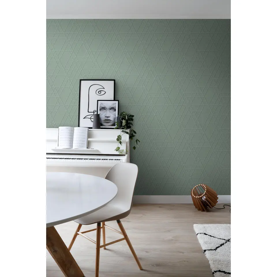 ESTAhome behang grafisch 3D motief vergrijsd mintgroen - 50 x 900 cm