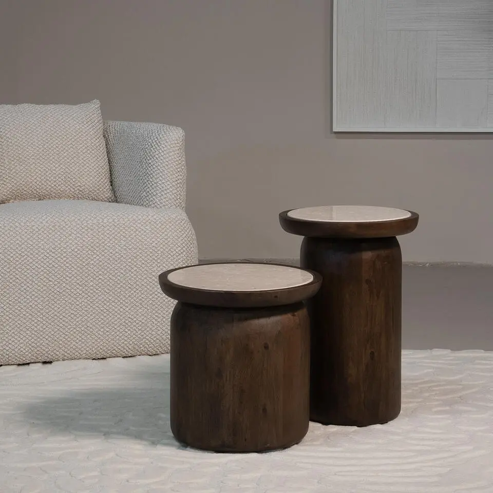 Salontafel Rond &Oslash;38cm - Bruin Marmer - Kaja